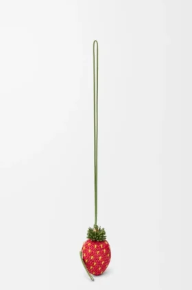 Aardbeienportemonnee van raffia en klassiek kalfsleer