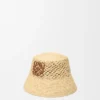 Anagram-buckethoed van raffia en kalfsleer Anagram-buckethoed van raffia en kalfsleer
