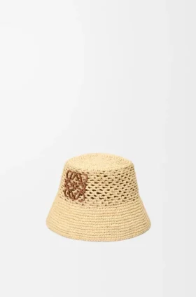 Anagram-buckethoed van raffia en kalfsleer