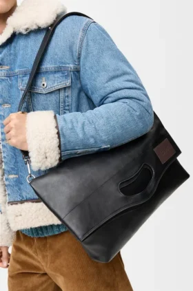 Bob gevouwen Tote bag van glanzend, soepel kalfsleer