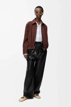 Broek met riem van nappa-lamsleer
