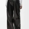 Broek met riem van nappa-lamsleer