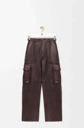 Cargo-broek van nappa-lamsleer en katoen