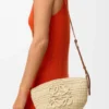 Eclipse-pochette van raffia en kalfsleer