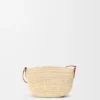 Eclipse-pochette van raffia en kalfsleer