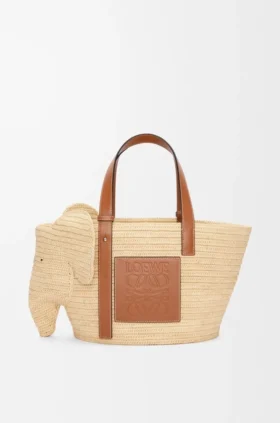 Elephant Basket van raffia en kalfsleer