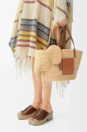 Elephant Basket van raffia en kalfsleer
