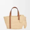 Elephant Basket van raffia en kalfsleer Elephant Basket van raffia en kalfsleer