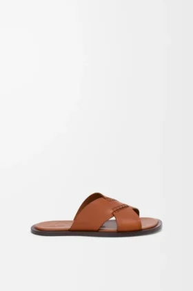 Flex Criss-Cross-slipper van plantaardig gelooid kalfsleer