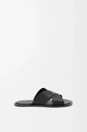 Flex Criss-Cross-slipper van plantaardig gelooid kalfsleer