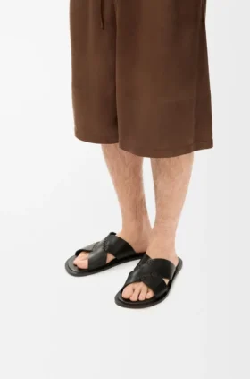 Flex Criss-Cross-slipper van plantaardig gelooid kalfsleer