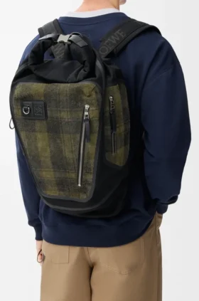 Flex-rugzak met roltop van canvas en geborsteld suède