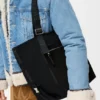 Flex Tote bag with zipper from canvas and suede Flex Tote bag with zipper from canvas and suede