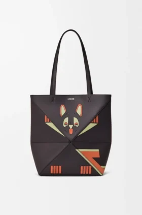 Futurist Cat middelgrote Puzzle Fold-tote bag van nappa-kalfsleer