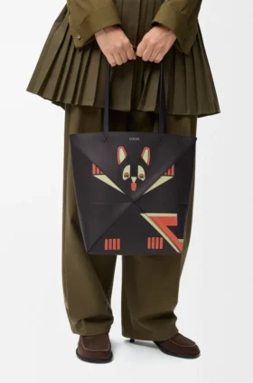 Futurist Cat middelgrote Puzzle Fold-tote bag van nappa-kalfsleer