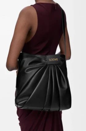 Gedrapeerde tote bag van zacht nappa-lamsleer