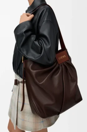 Gedrapeerde tote bag van zacht nappa-lamsleer