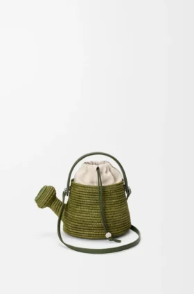 Gieter-tas van raffia en kalfsleer