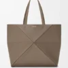 Grote horizontale Puzzle Fold-tote bag van zacht generfd kalfsleer