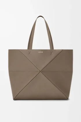 Grote horizontale Puzzle Fold-tote bag van zacht generfd kalfsleer