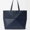 Grote horizontale Puzzle Fold-tote bag van zacht generfd kalfsleer