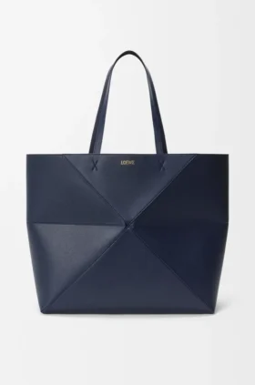 Grote horizontale Puzzle Fold-tote bag van zacht generfd kalfsleer