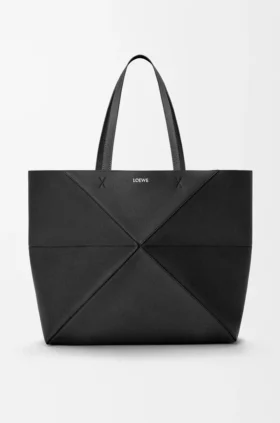 Grote horizontale Puzzle Fold-tote bag van zacht generfd kalfsleer