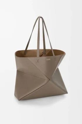 Grote horizontale Puzzle Fold-tote bag van zacht generfd kalfsleer