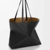 Grote horizontale Puzzle Fold-tote bag van zacht generfd kalfsleer