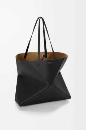 Grote horizontale Puzzle Fold-tote bag van zacht generfd kalfsleer