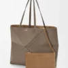 Grote horizontale Puzzle Fold-tote bag van zacht generfd kalfsleer