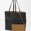 Grote horizontale Puzzle Fold-tote bag van zacht generfd kalfsleer