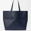 Grote horizontale Puzzle Fold-tote bag van zacht generfd kalfsleer