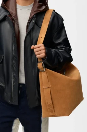 Grote Loop Hobo van suède kalfsleer