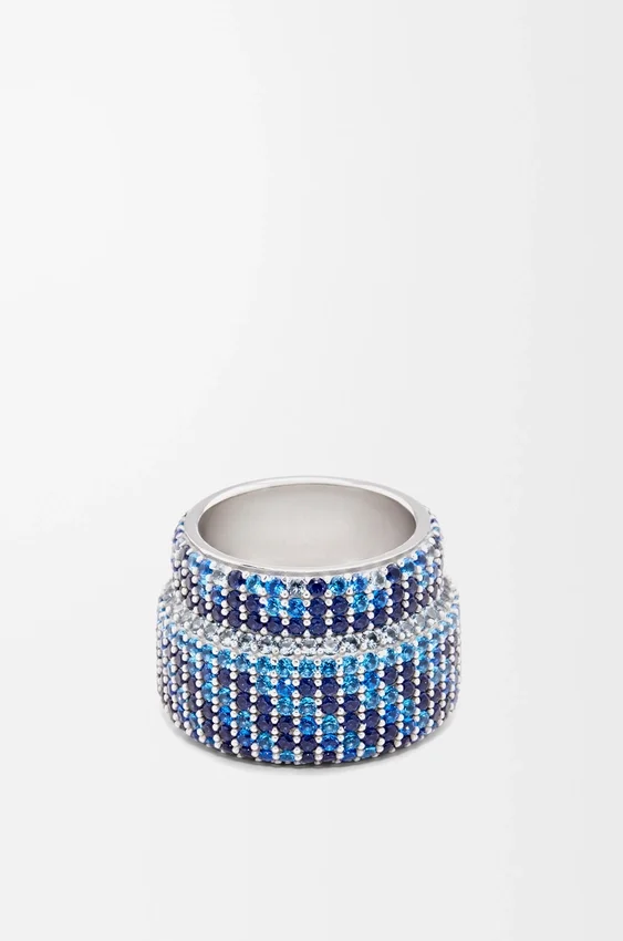 Grote pavé-ring van sterlingzilver en kristallen Grote pavé-ring van sterlingzilver en kristallen