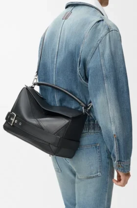 Grote Puzzle-biker-tas van glanzend kalfsleer