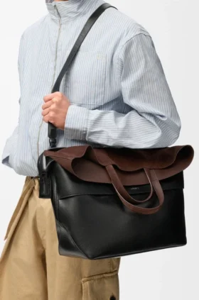 Grote Switch-tote bag van papierkalfsleer en suède