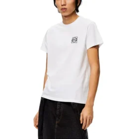 Heren loewe Anagram geborduurd katoenen T-shirt met ronde hals en korte mouwen, wit H526Y22J26-2100