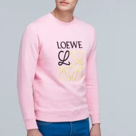 Heren loewe Anagram geborduurde sportshirt met lange mouwen roze rood H6109900Cr-7080 Heren loewe Anagram geborduurde sportshirt met lange mouwen roze rood H6109900Cr-7080