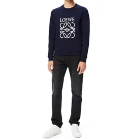 Heren loewe Anagram-logo geborduurde katoenen pullover marineblauw H526341Xa1-5110 Heren loewe Anagram-logo geborduurde katoenen pullover marineblauw H526341Xa1-5110
