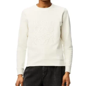 Heren loewe Anagram-logo geborduurde katoenen trui, romig wit H526341Xa1-2370 Heren loewe Anagram-logo geborduurde katoenen trui, romig wit H526341Xa1-2370