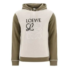 Heren loewe geborduurde hoodie met trekkoord, kaki H526341X94-3962 Heren loewe geborduurde hoodie met trekkoord, kaki H526341X94-3962