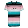 Heren loewe katoenen T-shirt met strepen en geborduurd logo, korte mouwen H6109950Pc-9990