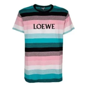 Heren loewe katoenen T-shirt met strepen en geborduurd logo, korte mouwen H6109950Pc-9990 Heren loewe katoenen T-shirt met strepen en geborduurd logo, korte mouwen H6109950Pc-9990