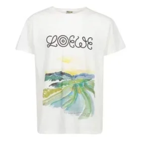 Heren loewe katoenen T-shirt met waterverfprint en korte mouwen, wit H6109831Pc-2100 Heren loewe katoenen T-shirt met waterverfprint en korte mouwen, wit H6109831Pc-2100