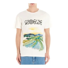 Heren loewe katoenen T-shirt met waterverfprint en korte mouwen, wit H6109831Pc-2100 Heren loewe katoenen T-shirt met waterverfprint en korte mouwen, wit H6109831Pc-2100