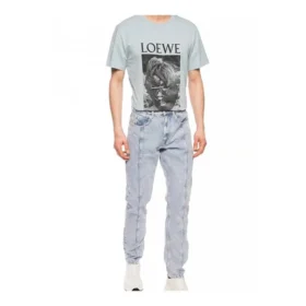 Heren Loewe Ken Heyman bedrukt katoenen T-shirt met korte mouwen, roze en blauw, H6109980Pc-6410 Heren Loewe Ken Heyman bedrukt katoenen T-shirt met korte mouwen, roze en blauw, H6109980Pc-6410
