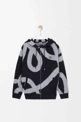 Hoodie met ritssluiting van wol en katoen