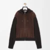 Hybride hoodie met ritssluiting van suède geitenleer en wolmix Hybride hoodie met ritssluiting van suède geitenleer en wolmix