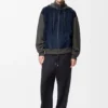 Hybride hoodie met ritssluiting van suède geitenleer en wolmix